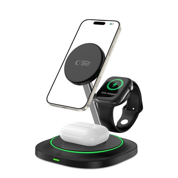 3в1 Магнитно Безжично Зарядно -Tech Protect QI15W-A46