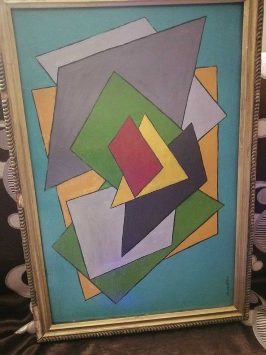 Tablou abstract semnat Jacques Villon – ulei pe carton, înrămat