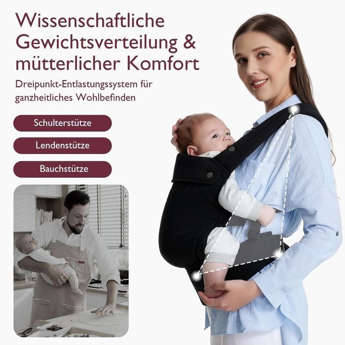 Marsupiu Bebelusi Momcozy Ergonomic cu Suport pentru Gat,3-11 Kg, Negru