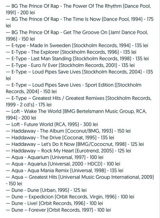 Pachet 23 Eurodance - BG The Prince Of Rap/E-Type/Loft/Haddaway/Dune