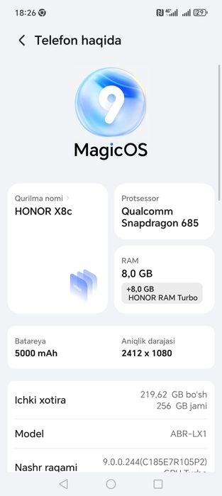 Honr X8c 256 Gb.