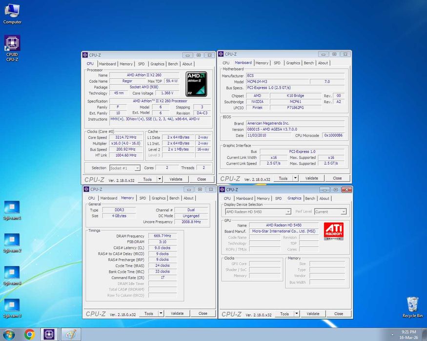 KIT Retro AMD Athlon X2 260 +ECS MCP61M-M3 +4GB DDR3 +AMD Radeon 5450