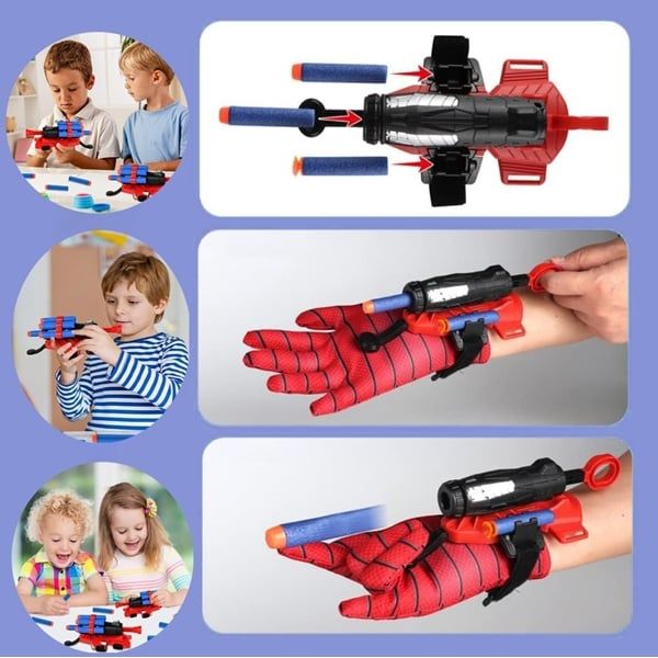 Set costum Spiderman cu muschi si manusa cu ventuze, figurina,marime S