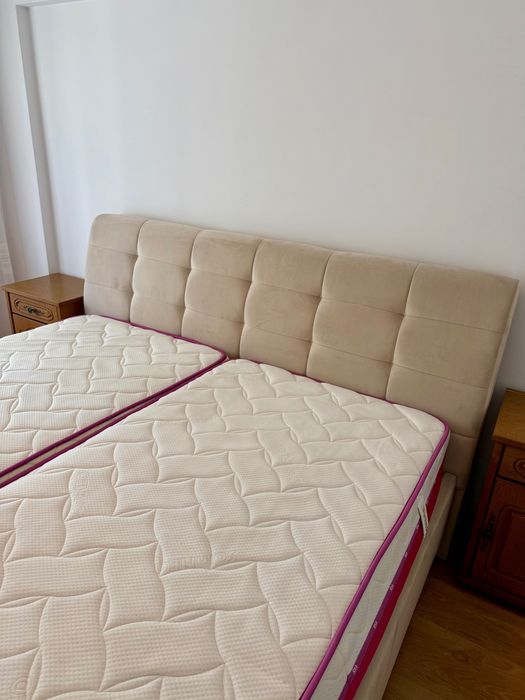 Pat tapițat rabatabil + 2 saltele