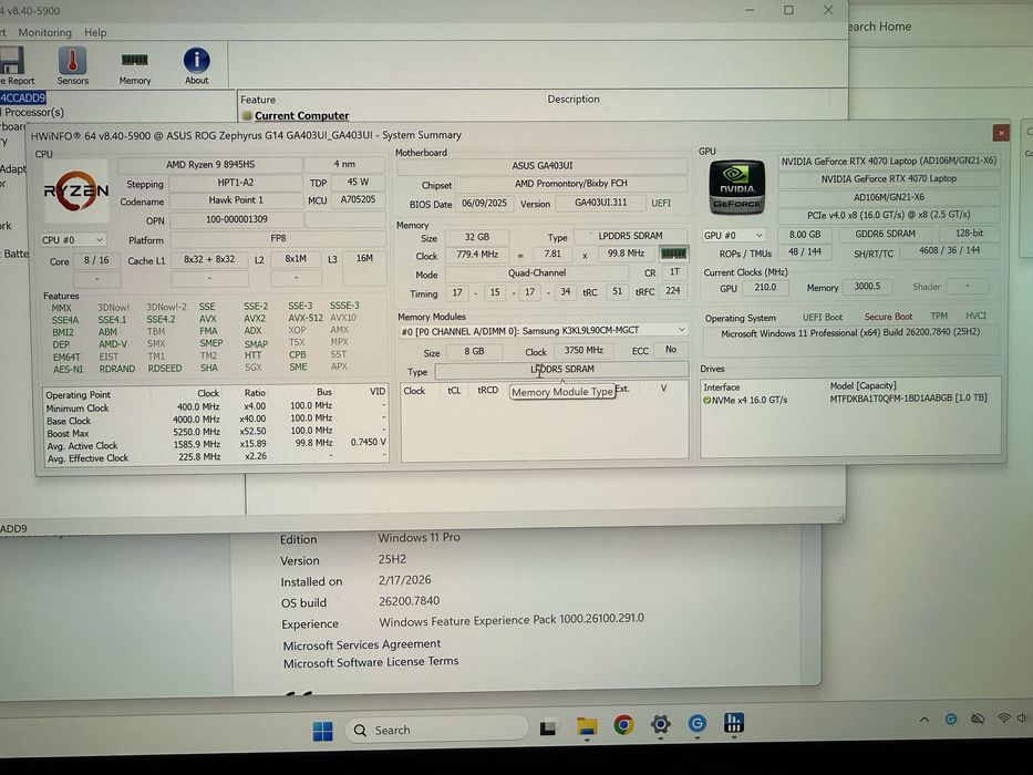 Asus Zephyrus G14 RTX 4070 32GB RAM