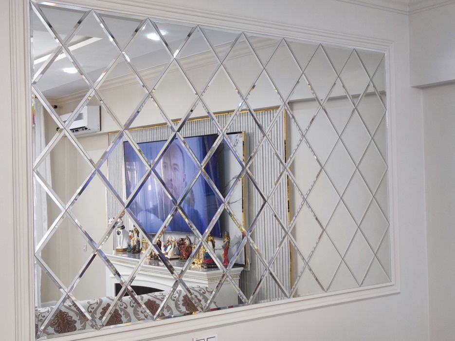 Ромбик Зеркила Ойна кесиш хзмати.Rombik o'rnatish xizmati витрина polk