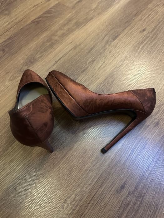 Pantofi piele satinata, nr.38, culoare maro-teracotă