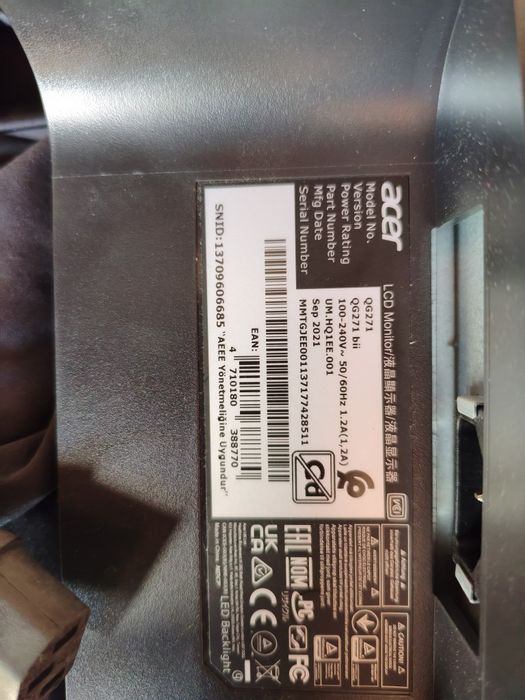 Monitor LED Gaming Acer QG271 27" – Defect / Pentru piese sau reparat