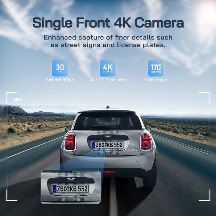 WOLFANG Cameră auto față-spate 4K+1080P Wi-Fi