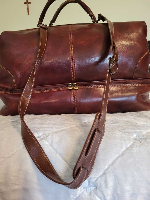 Geanta de voiaj artizanala  din piele naturala culoare cognac