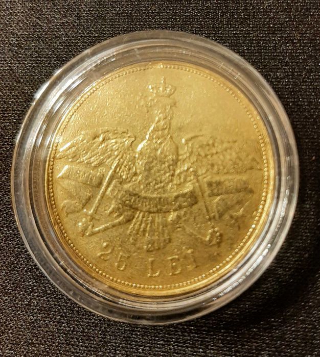 Moneda AUR 25 lei 1906, Romania, Carol I, RAR, stare acceptabila