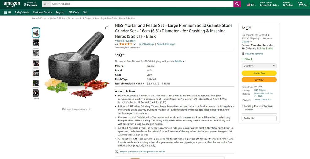 Mojar cu pistil Condimente/usturoi , din GRANIT, REDUS de la 200RON