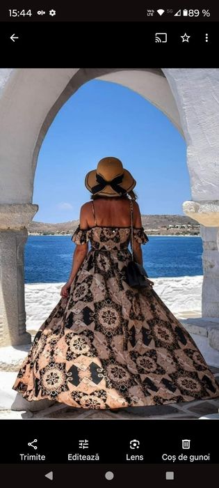 Rochie lungă crem cu negru Lynne BSB
