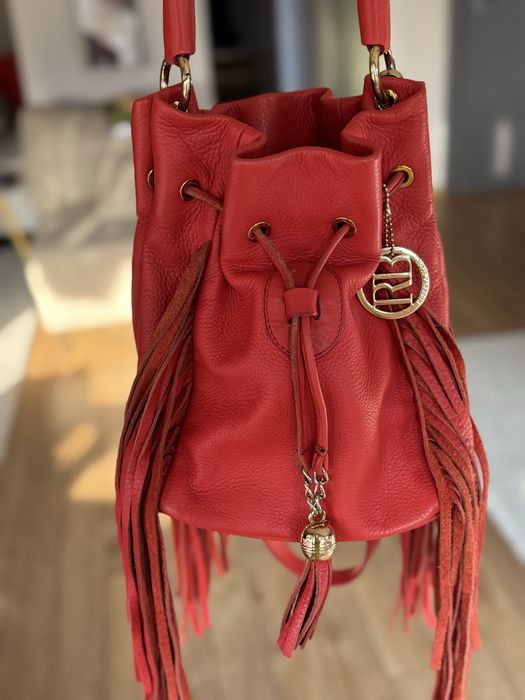 Roberta Biagi италианска кожена червена чанта с ресни отлична