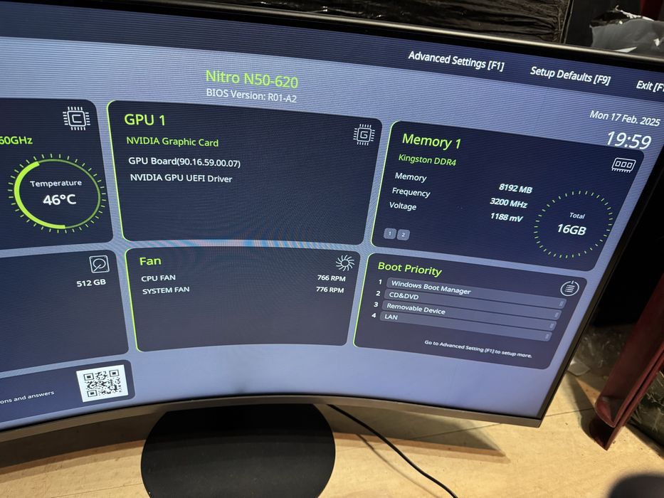 геймърски компютър Acer nitro i5 11gen2,6ghz/16ram/ssd512gb/6gb video