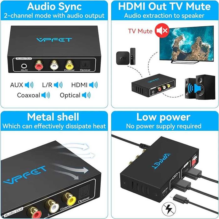 HDMI Audio Extractor 4K Splitter to Optical 3.5mm AUX L/R