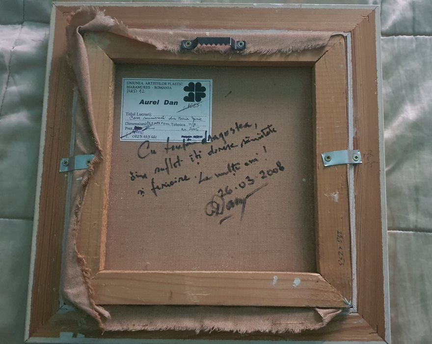 Tablou pictura Dan Aurel, ulei panza. Case mineresti Baia Sprie