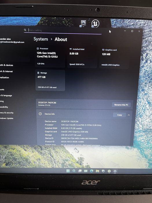 Laptop Acer Extensa 215-55 – impecabil, ca nou, cel mai mic pret de pe olx, cel mai ieftin