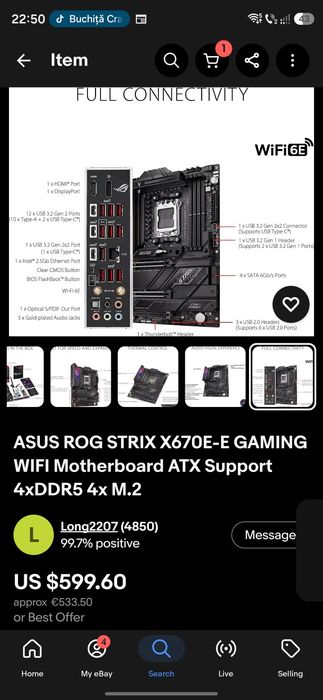 ASUS ROG STRIX X670E-E GAMING WIFI Motherboard ATX Support 4xDDR5 4x M.2 Foarte Rară TOP