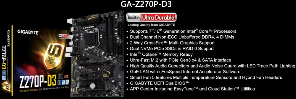 Дъно Дънна платка Gigabyte GA-Z270P-D3 1151 DDR4 OVERCLOCK