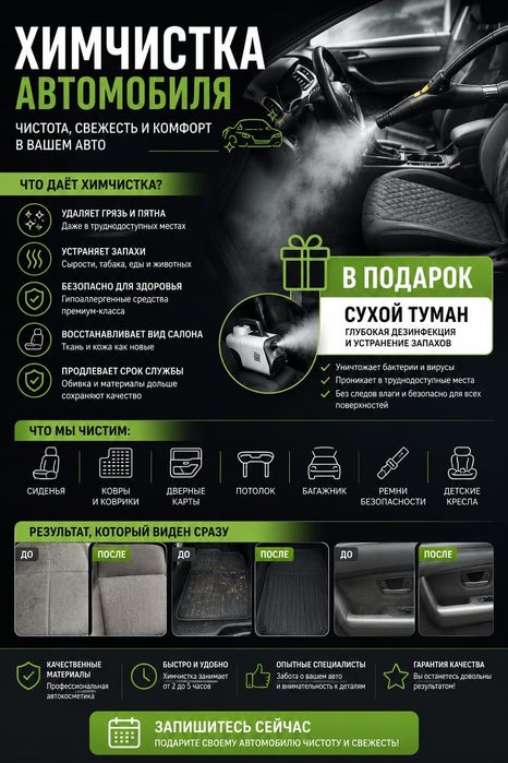 Услуги хим чистки салонов авто