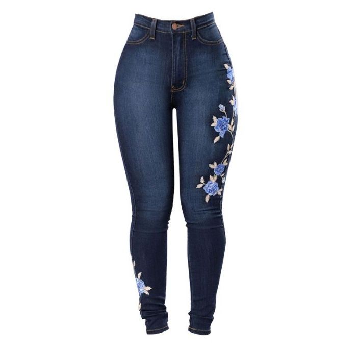 Blugi NOI slim brodati cu flori pentru femei