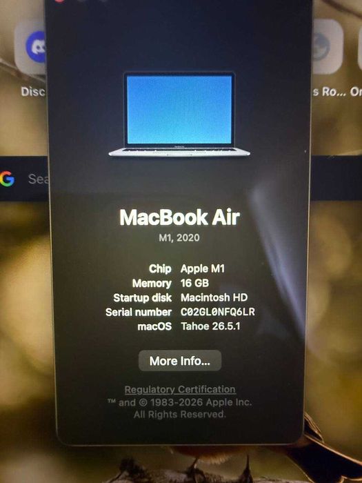 Apple Macbook Air M1 16GB 512GB Silver