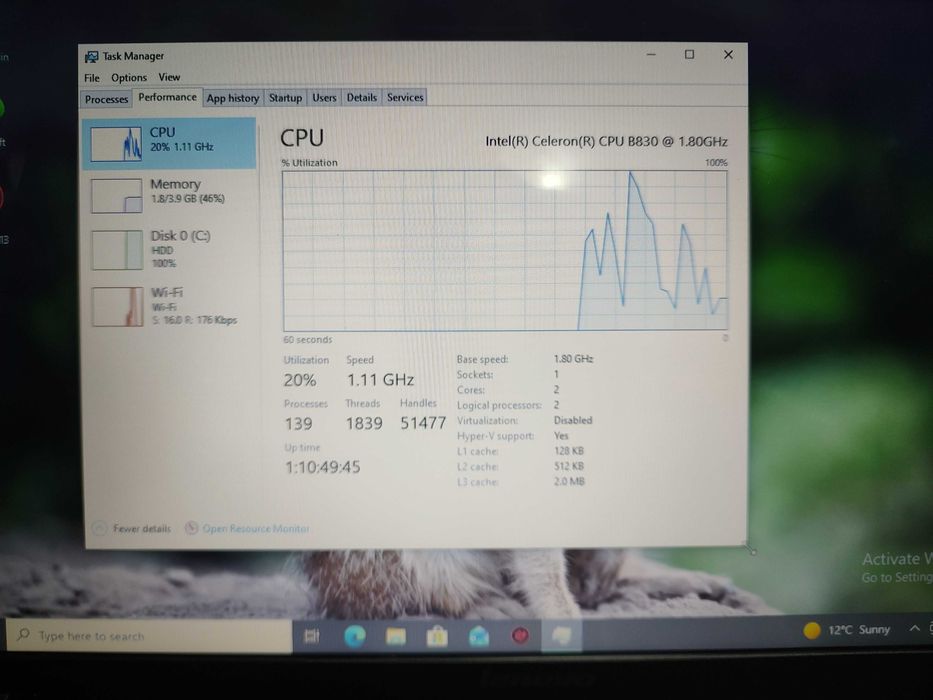 Laptop Lenovo B570e Intel B830 4Gb DDR3 500gb fara baterie win 10