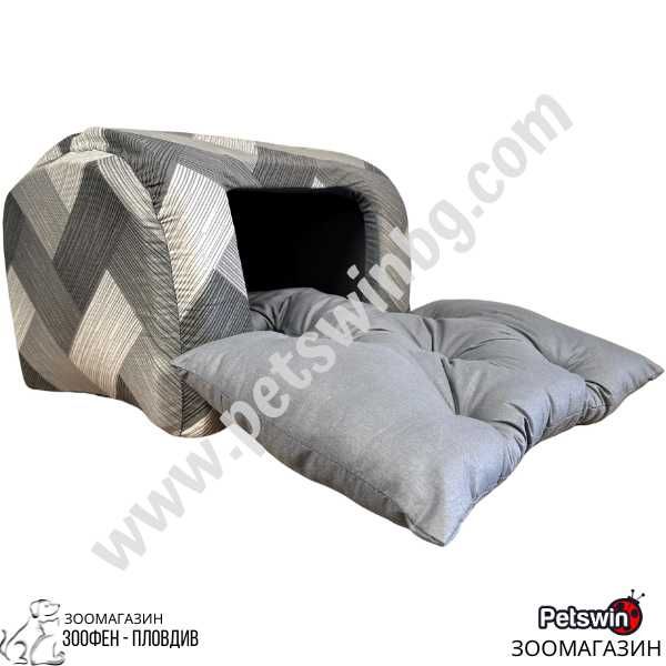 Уютна Къщичка- с Постелка- за Куче/Коте- 45/35/32см- Сив цвят- PetsWin