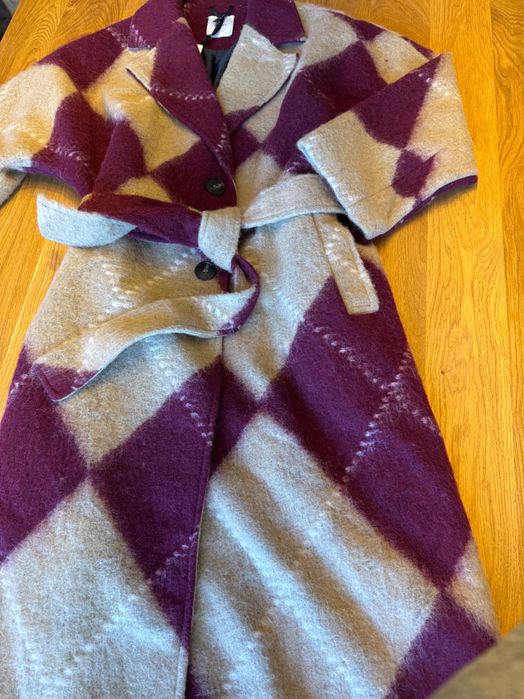 Италианско палто вълна бордо бургунди бежово Lumina