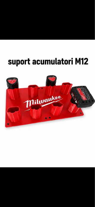 Organizator suport pentru perete Milwaukee M18 sau M12 -8 acumulatori plus doua incarcatoare