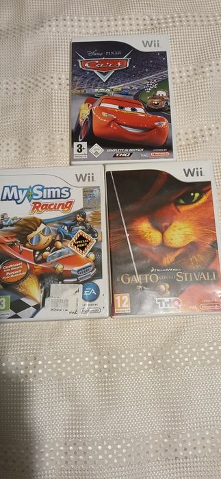 Lot 3 jocuri Wii Nintendo Cars,  My Sims Racimg, Motanul încălțat