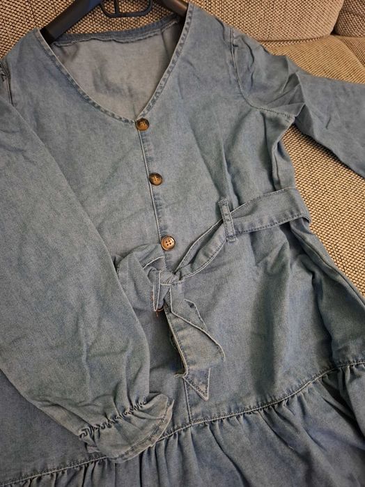 Дамска дънкова рокля с дълъг ръкав