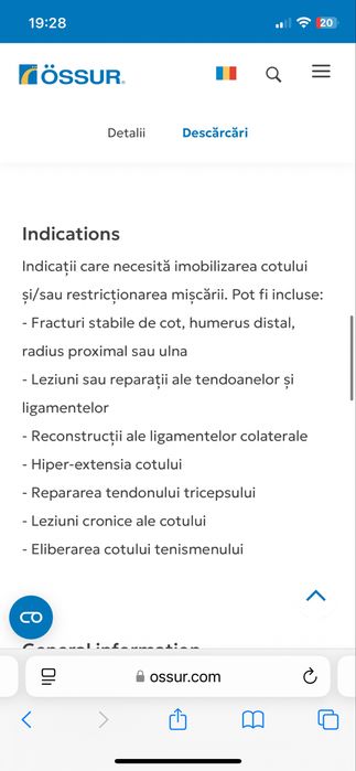 Orteza mobila brat si cot Rebound Post-op Elbow Ossur
