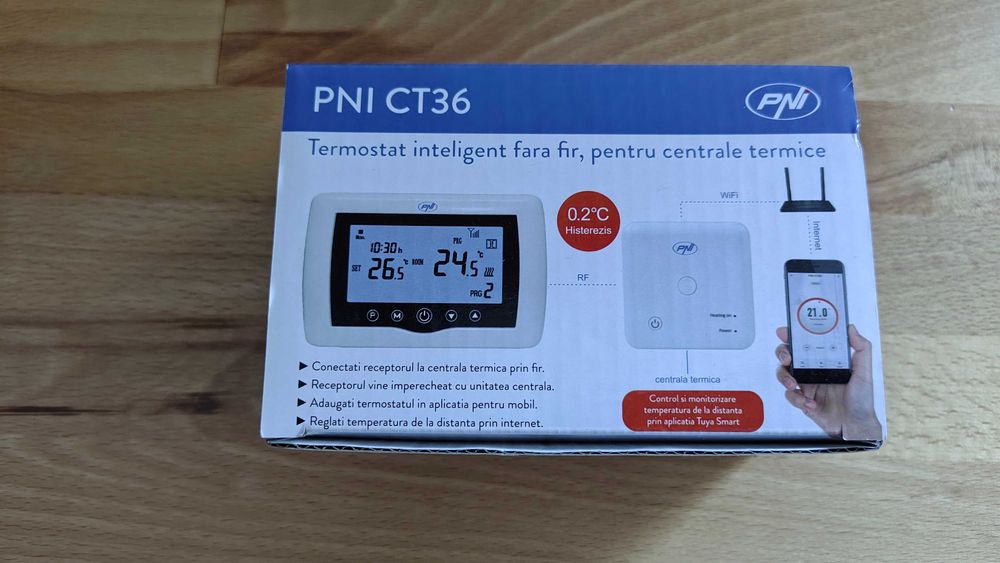 Termostat inteligent PNI CT36 fara fir, cu WiFi, control prin Internet, pentru centrale termice, APP TuyaSmart