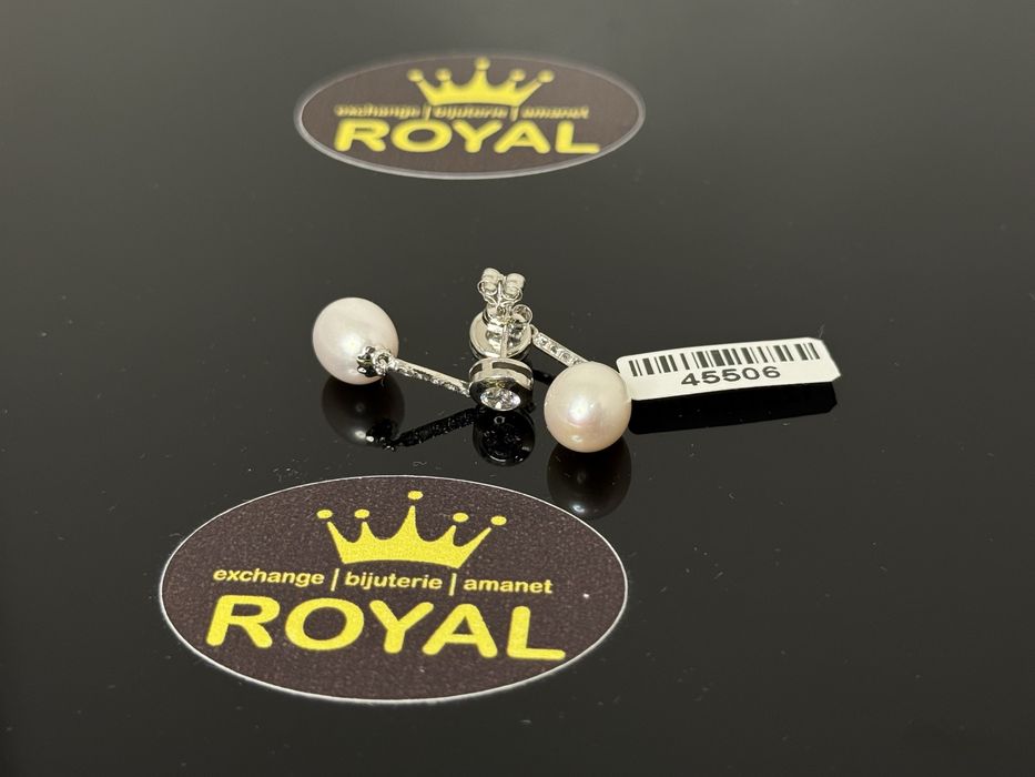 Bijuteria ROYAL : Cercei AUR ALB 14K NOU / 3.39 GR CU PERLE