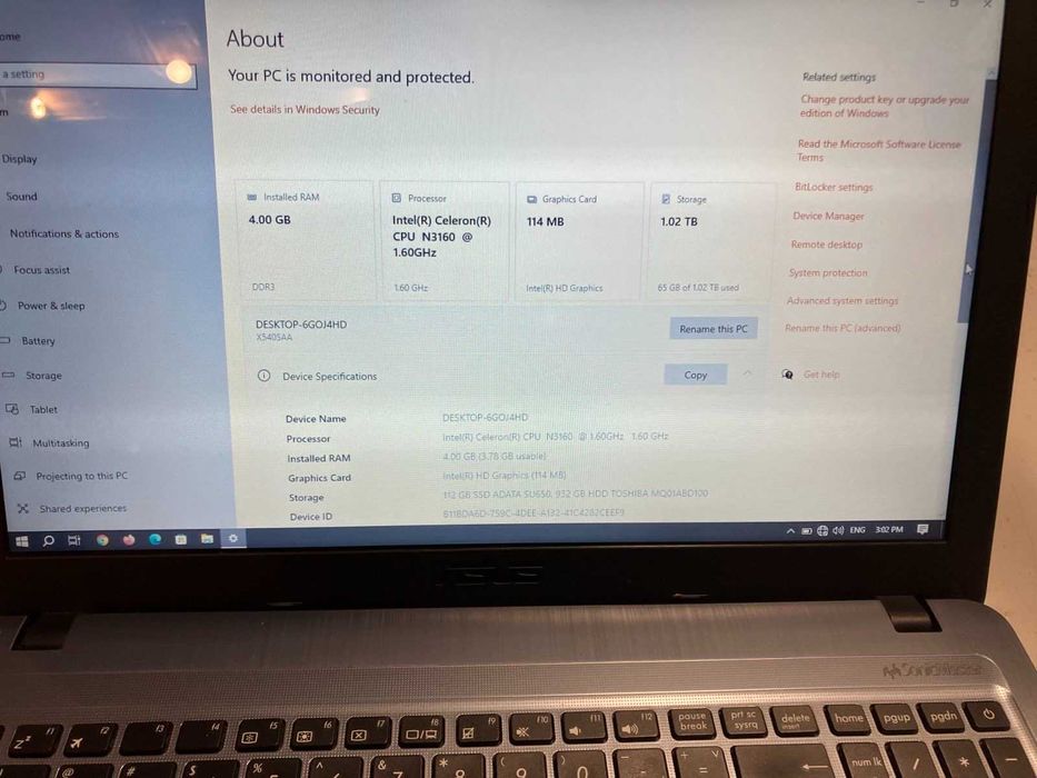 Лаптоп ASUS - SSD120GB + HDD1TB, здрава батерия