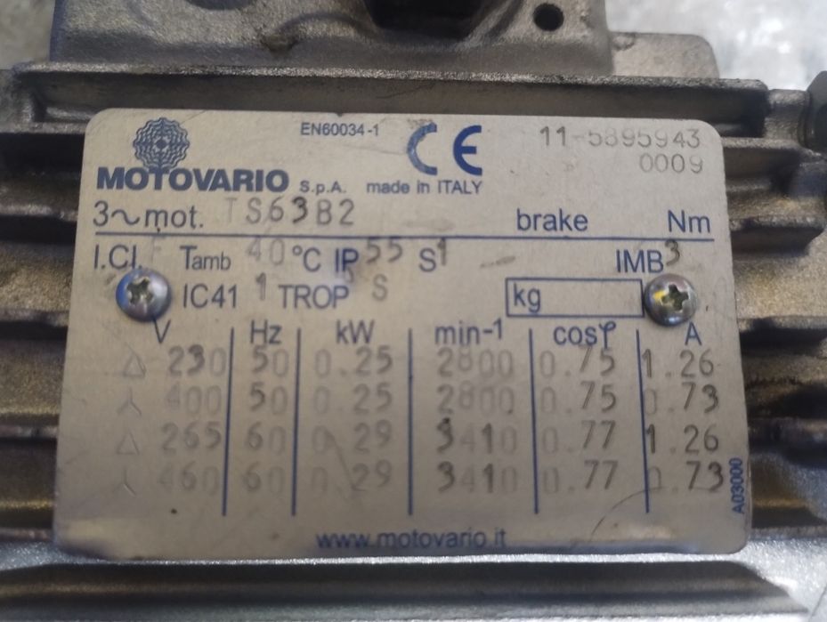 Vand motor trifazat Motovario TS63B2, 0.25 kW