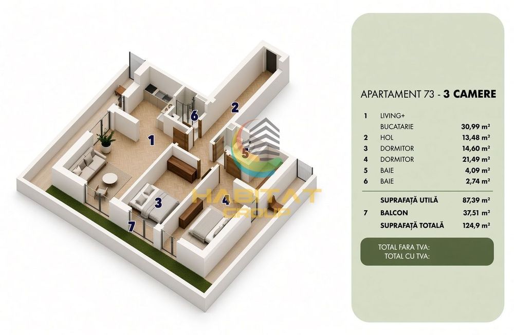 Vânzare Apartament 3 camere | Terasa de 37 mp - Popești Leordeni