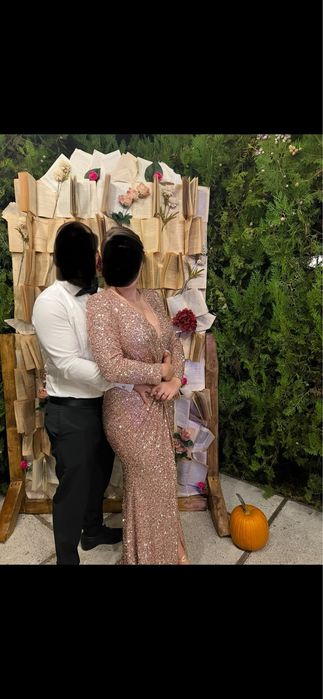 Rochie lunga de nasa de ocazie eleganta aurie lunga paiete sclipici