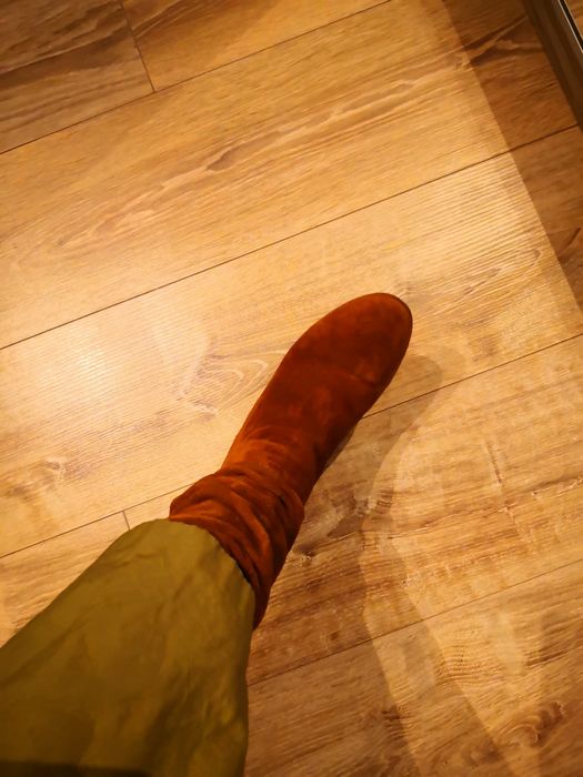 Cizme piele intoarsa, maro, mărime 35