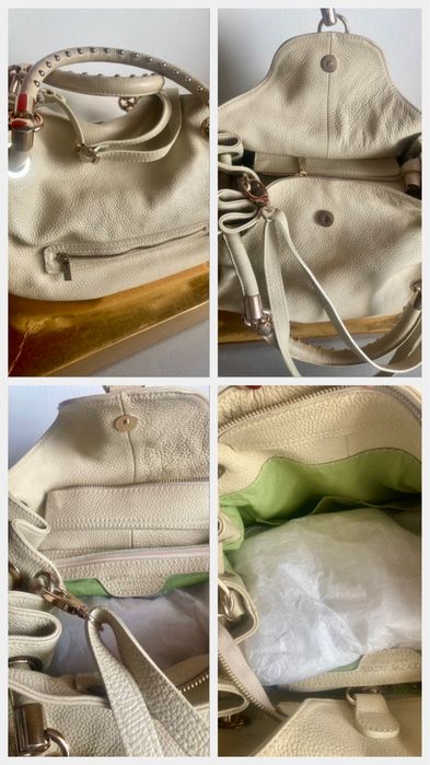 Geanta din piele, model tip buchet, cu detalii aurii/ Made in Italy