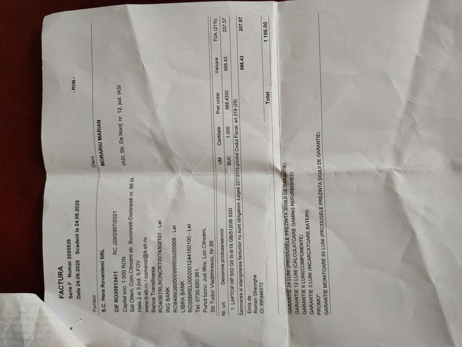 Laptop hp 650 G5.16 gb ram
