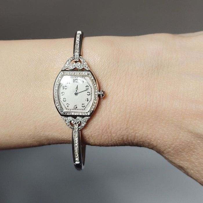 ceas Art Deco din platina cu diamante, Franta, functioneaza, certif.