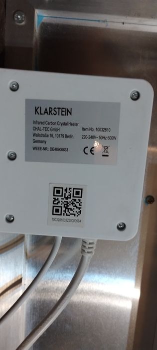 Инфрачервена печка за отопление Klarstein 600W