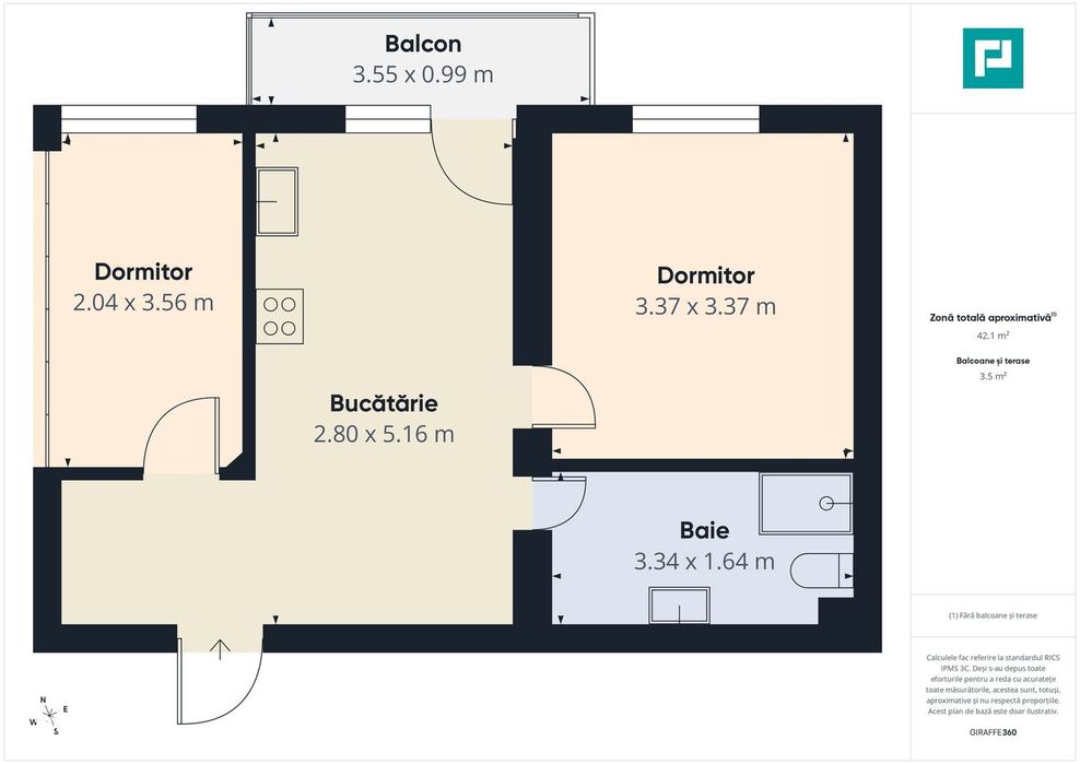 Apartament cu 2 camere la bloc nou în Pârneava