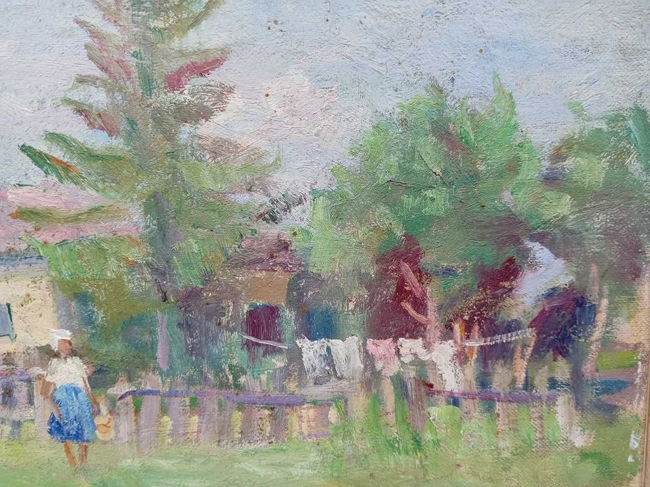 Tablou vechi - rufe la uscat - semnat Sirato