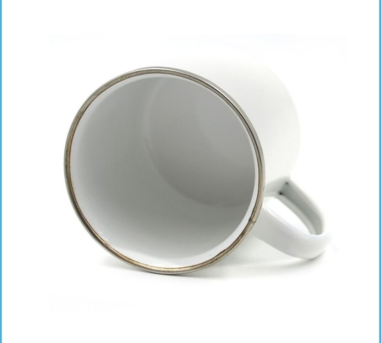 Сублимируема емайлирана чаша със сив кант(КАНЧЕ) + индивидуална кутия