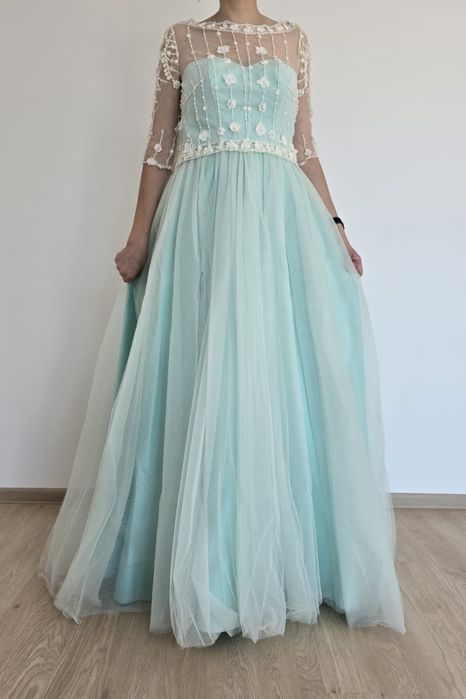 Rochie verde Rochie- Atelier Iness Couture, verde menta cu alb, M-L