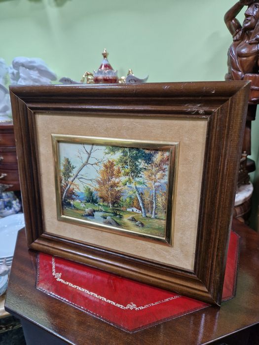 Прекрасна антикварна авторска картина емайл